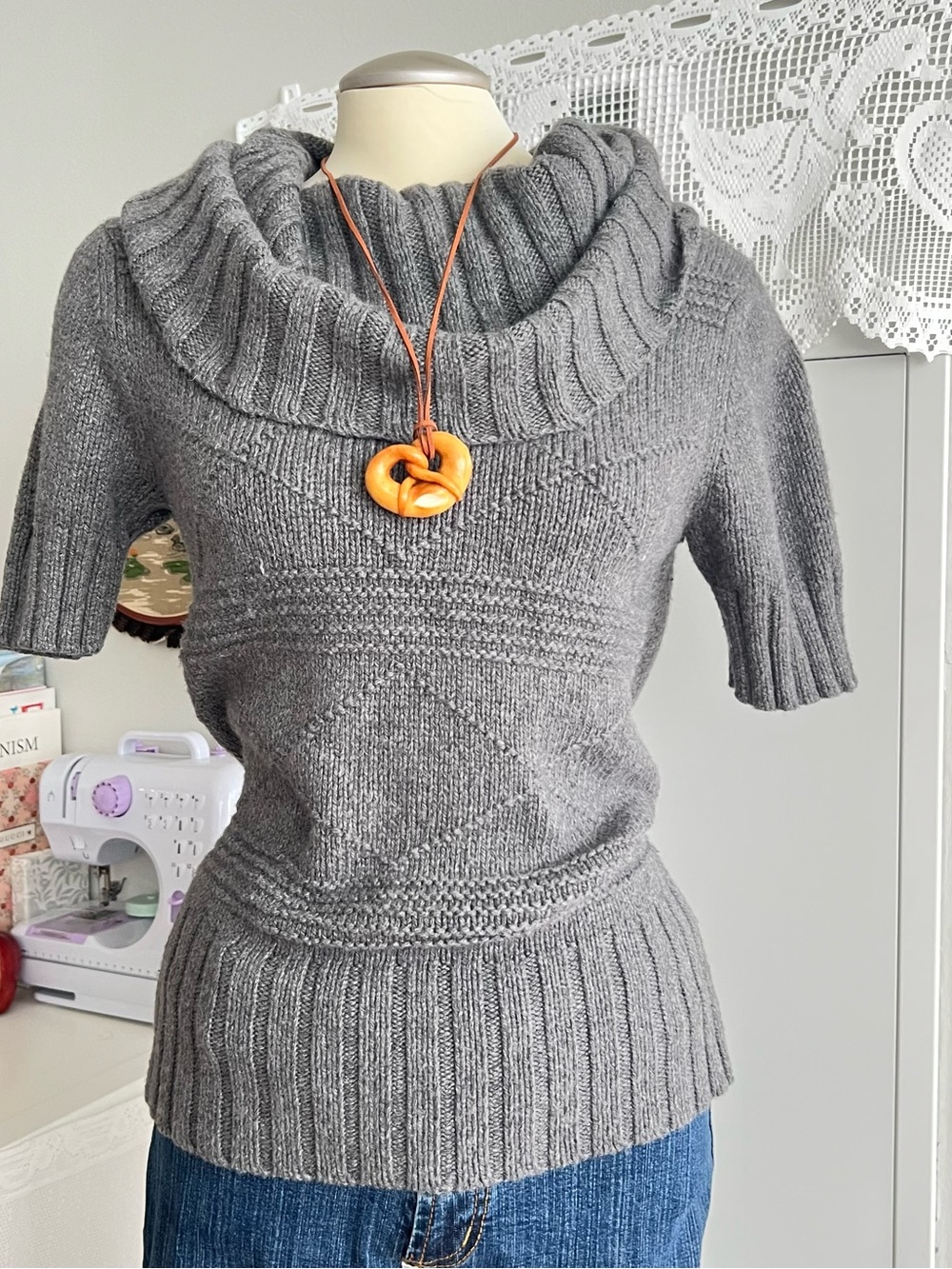American Eagle Gray cowl neck/off shoulder knit sweater